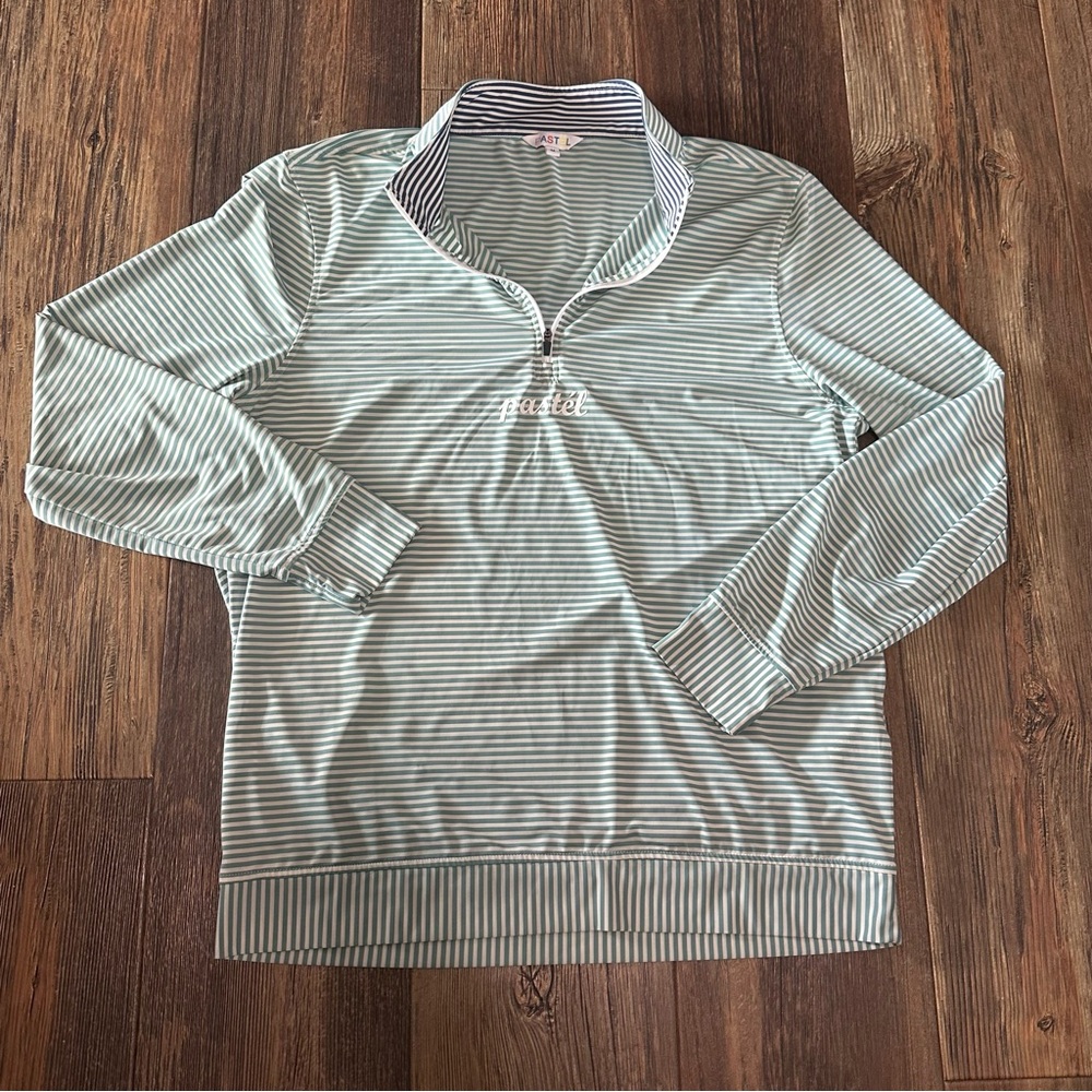 Pastel brand mint 1/4 zip pullover striped golf shirt mens M performance